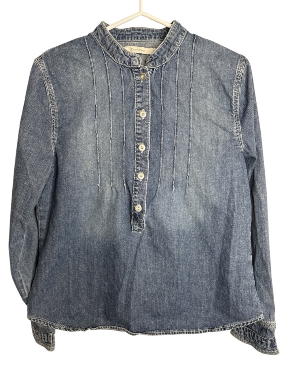 Part Two Pin Tuck Denim Pullover Blouse